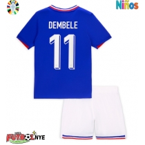 Camiseta Francia Ousmane Dembele #11 Primera Equipación para niños Eurocopa 2024 manga corta (+ pantalones cortos)